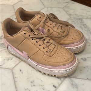 Nike Tan and Pink Platform Sneakers with Leather Upper